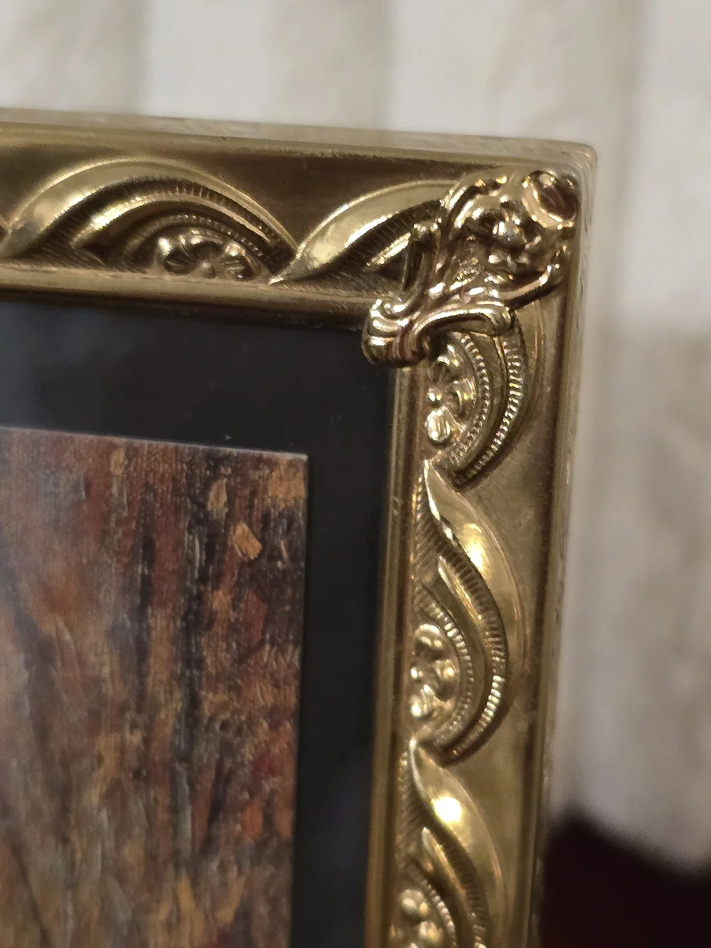 Vintage Ornate Brass 5x7 Footed Picture Frame Van Gogh Les Alyscamps Art Print